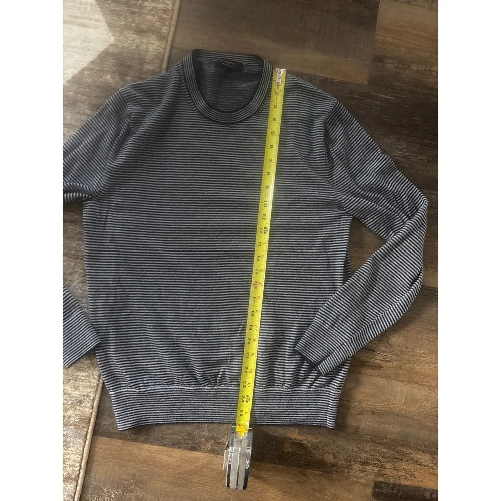 Banana Republic Mens Merino Wool Striped Crewneck Sweater Navy Grey Medium